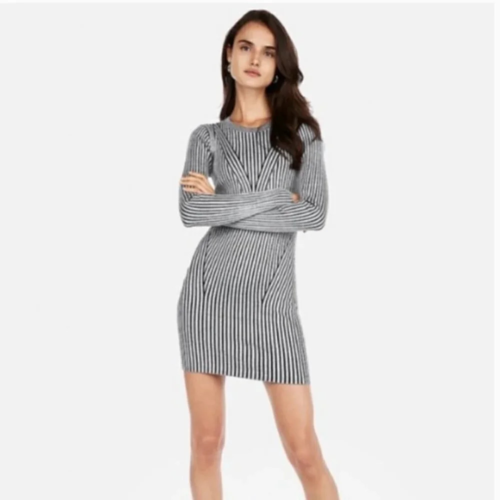 Express Gray Ribbed Sweater Dress large - Picture 2 of 8